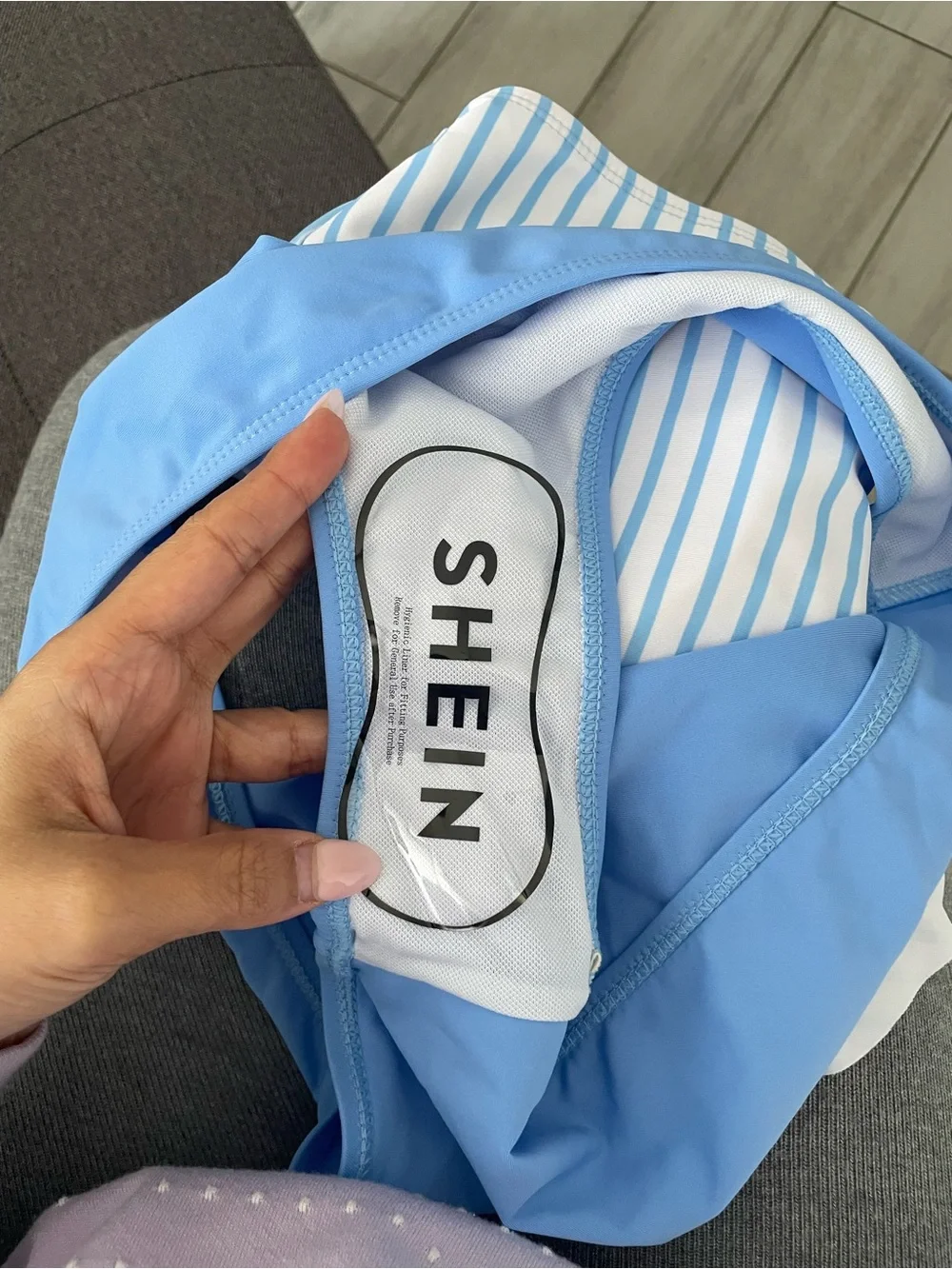 SHEIN Girls Blue & White Striped Ruffle Bikini Swimsuit Set | Size 14Y | NWT